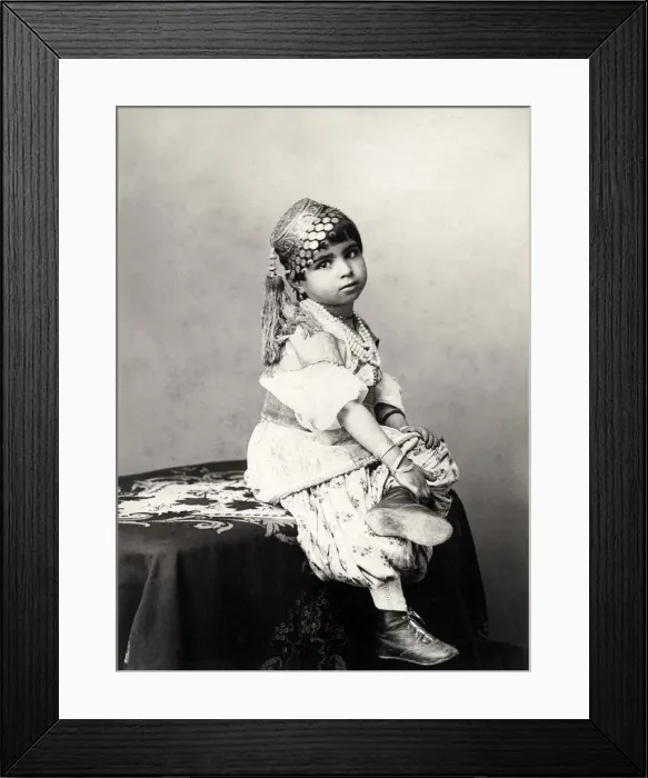 Framed Print : Cute child, photographers studio, probably India, late 19th Framed Print : Cute child, photographers studio, probably India, late 19th