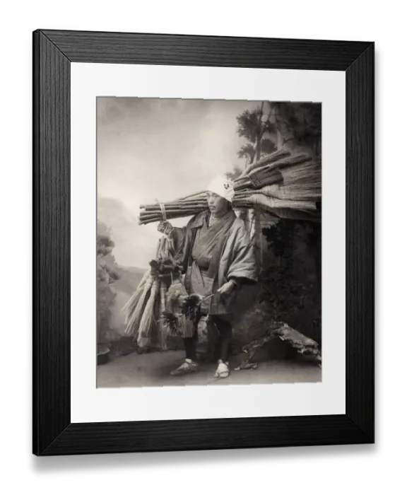 Framed Print : Broom and feather duster seller, Japan Framed Print : Broom and feather duster seller, Japan