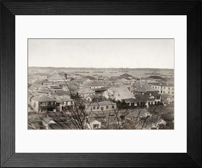 Framed Print : Ships on the waterfront, rooftop view, Yokohoma, Japan Framed Print : Ships on the waterfront, rooftop view, Yokohoma, Japan