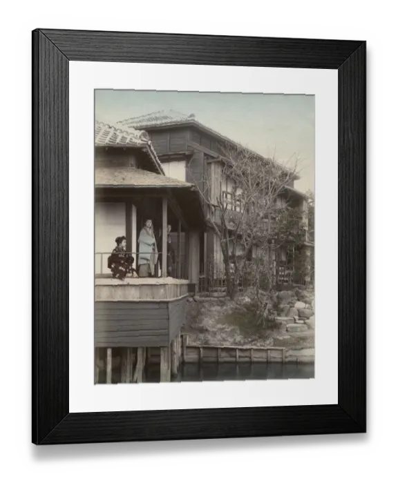 Framed Print : Tea house Mukojima, Tokyo, with geishas on the balcony