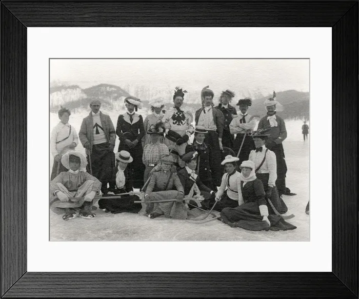 Framed Print : Ice Hockey St Moritz 1900, cross-dressing team, humourous Framed Print : Ice Hockey St Moritz 1900, cross-dressing team, humourous