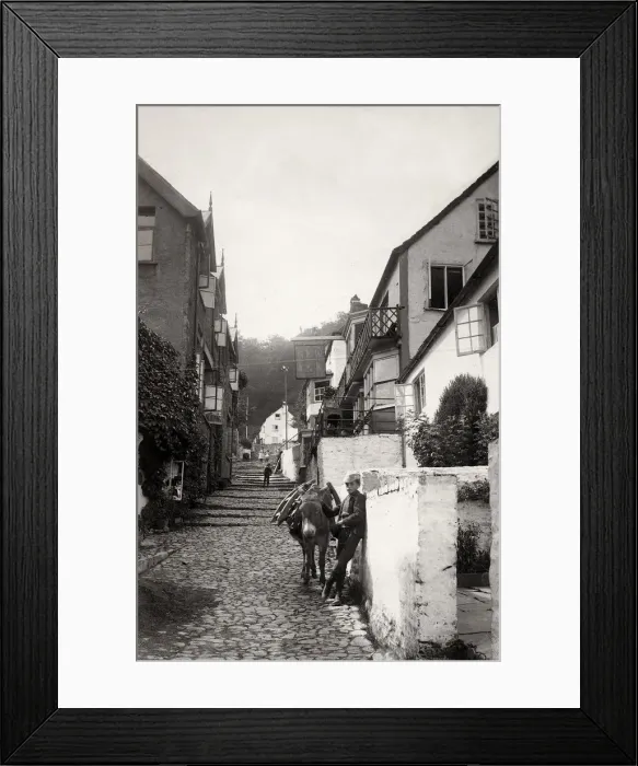 Framed Print : High Street, Clovelly, Devon, boy with donkey Framed Print : High Street, Clovelly, Devon, boy with donkey