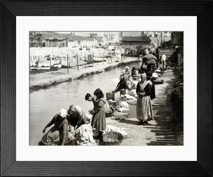 Framed Print : Washerwomen washing clothes in a river, Nice, France Framed Print : Washerwomen washing clothes in a river, Nice, France