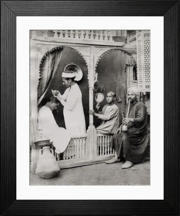 Framed Print : Egyptian barber at work, genre studio scene, Zangaki studio