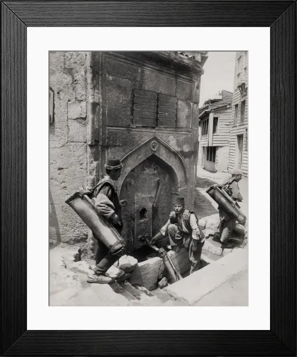 Framed Print : Turkish water carriers filling bags, Constantinople, Istanbu Framed Print : Turkish water carriers filling bags, Constantinople, Istanbu