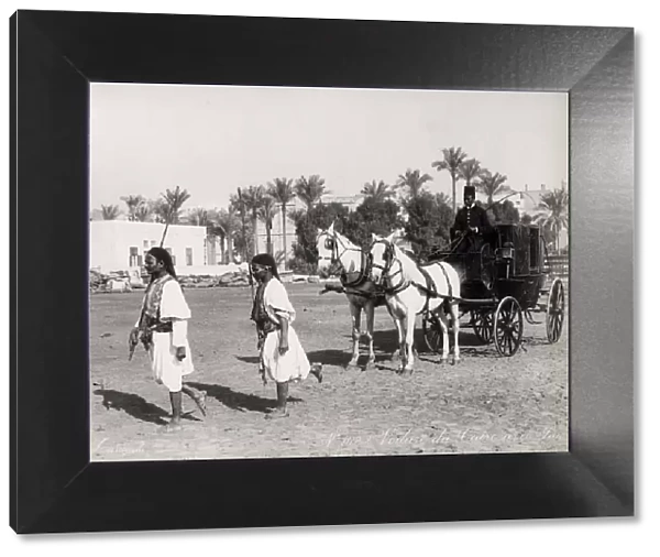 Horse drawn carriage, footmen Cairo, Egypt, Zangaki studio