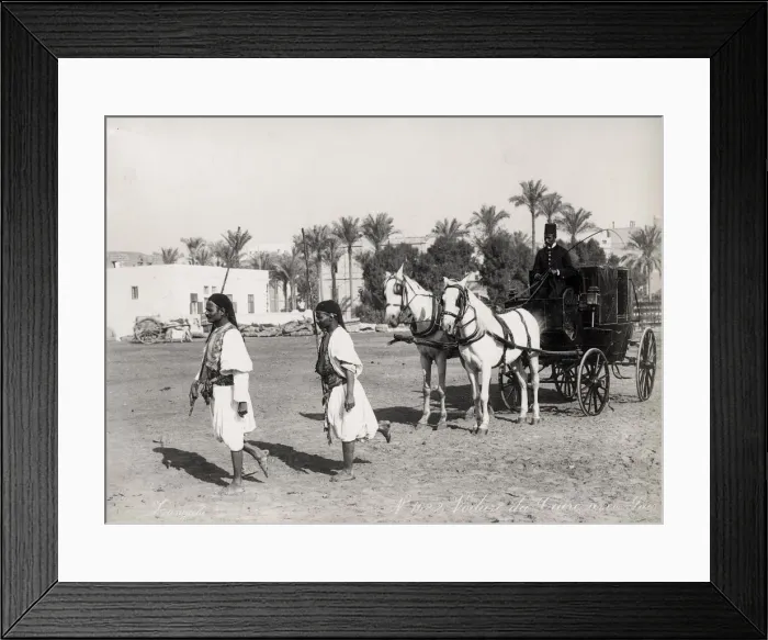 Framed Print : Horse drawn carriage, footmen Cairo, Egypt, Zangaki studio Framed Print : Horse drawn carriage, footmen Cairo, Egypt, Zangaki studio