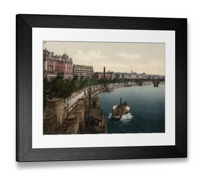 Framed Print : River Thames and Embankment, paddle steamer, London Framed Print : River Thames and Embankment, paddle steamer, London