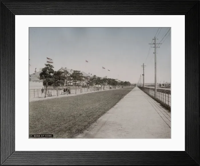 Framed Print : The Bund at Kobe, showing the flags of foreign consulates Framed Print : The Bund at Kobe, showing the flags of foreign consulates