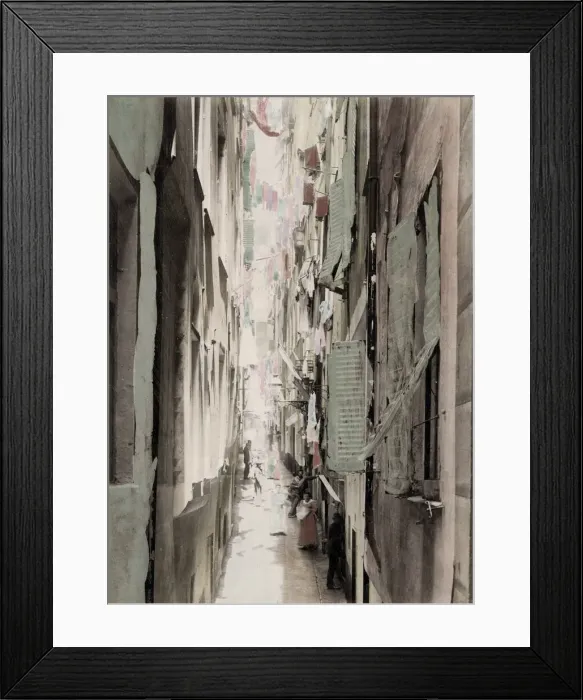 Framed Print : Narrow street, washing hanging upper windows, Italy Framed Print : Narrow street, washing hanging upper windows, Italy