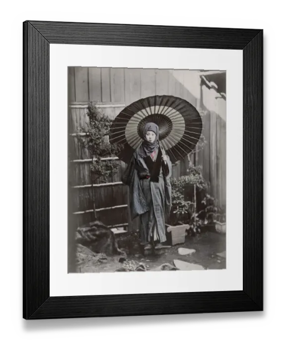 Framed Print : Young Japanese woman in winter costume with umbrella Framed Print : Young Japanese woman in winter costume with umbrella