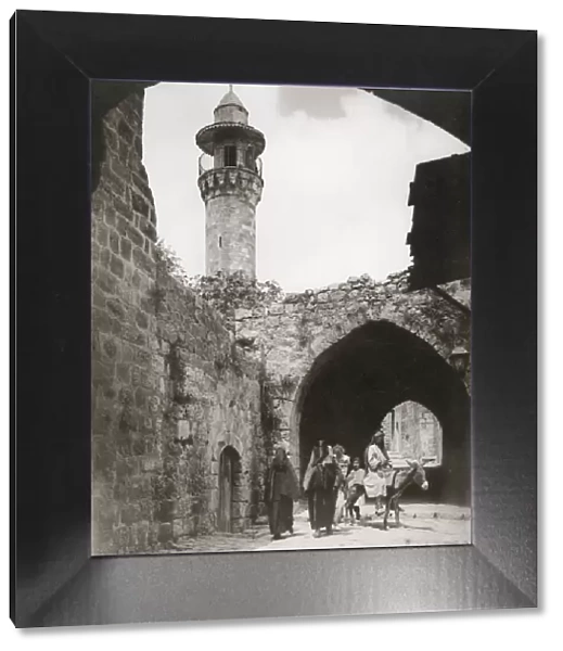 Street and minaret near Herods Gate, Jerusalem, C. 1930