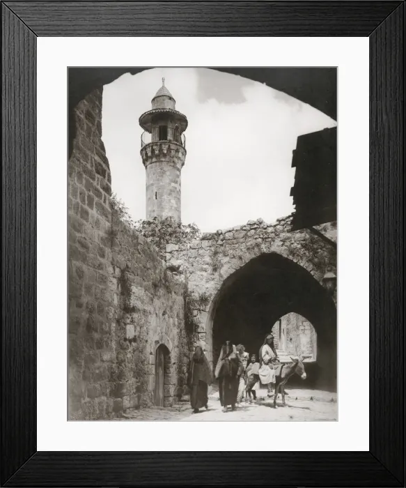 Framed Print : Street and minaret near Herods Gate, Jerusalem, C. 1930 Framed Print : Street and minaret near Herods Gate, Jerusalem, C. 1930