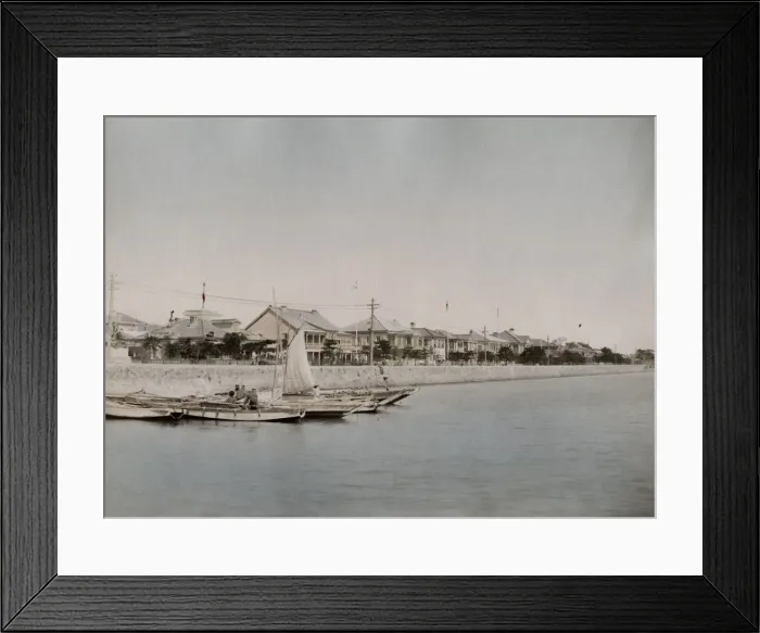 Framed Print : Harbour and bund with boats at Kobe, Japan Framed Print : Harbour and bund with boats at Kobe, Japan