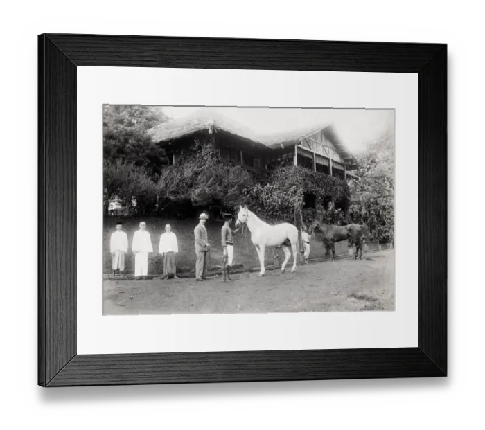 Framed Print : British man with servants & horses SE Asia, possibly Singapo Framed Print : British man with servants & horses SE Asia, possibly Singapo