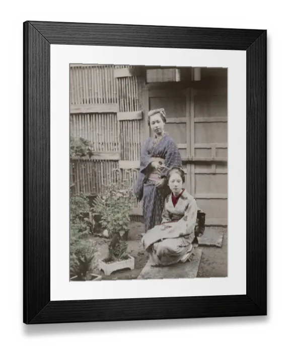 Framed Print : Two young Japanese women with plants Framed Print : Two young Japanese women with plants