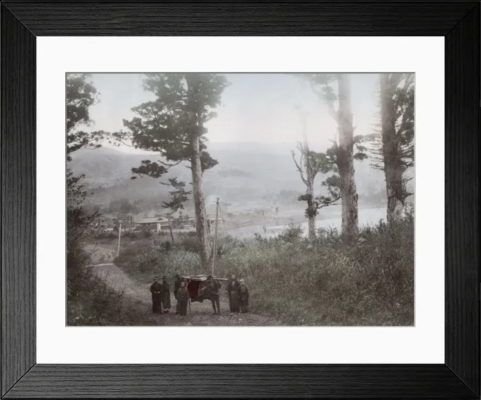 Framed Print : Kago or carrying chair along shore of Hakone Lake, Japan Framed Print : Kago or carrying chair along shore of Hakone Lake, Japan