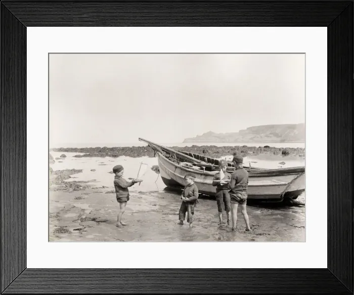 Framed Print : Children playing on the beach aat Runswick Bay Yorkshire Framed Print : Children playing on the beach aat Runswick Bay Yorkshire