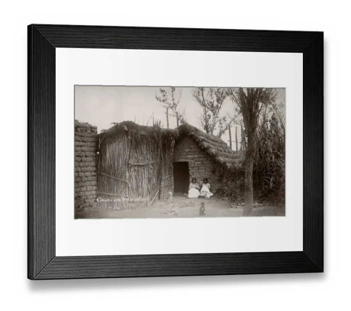 Framed Print : c. 1880s - Mexico - country house with girls outside Framed Print : c. 1880s - Mexico - country house with girls outside