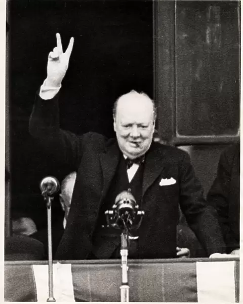 British Prime Minister Winston Churchill V for victory salut