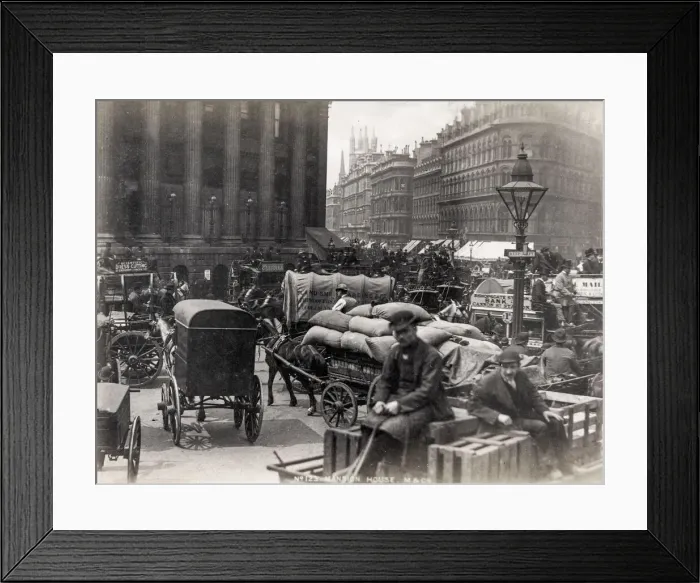 Framed Print : View outside Mansion House London, busy horse drawn traffic Framed Print : View outside Mansion House London, busy horse drawn traffic