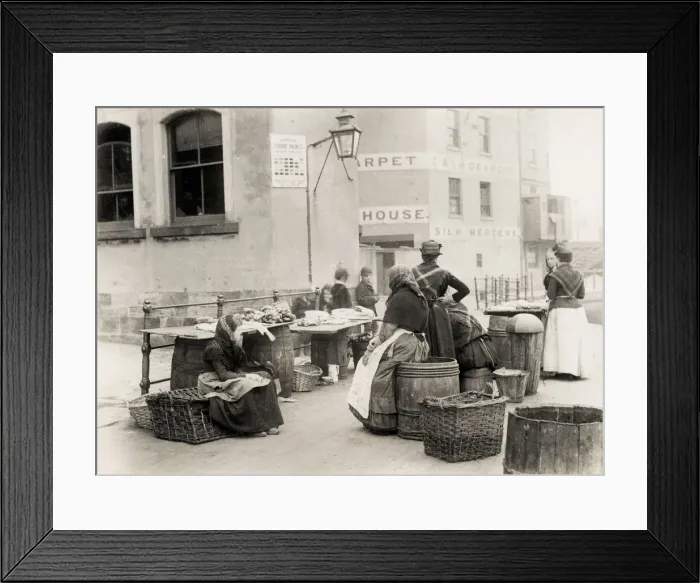 Framed Print : Women selling fish on the quay, Whitby Yorkshire Framed Print : Women selling fish on the quay, Whitby Yorkshire