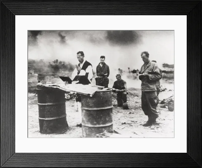Framed Print : WW II - American chaplain leads prayers Le Shima, Pacific Framed Print : WW II - American chaplain leads prayers Le Shima, Pacific