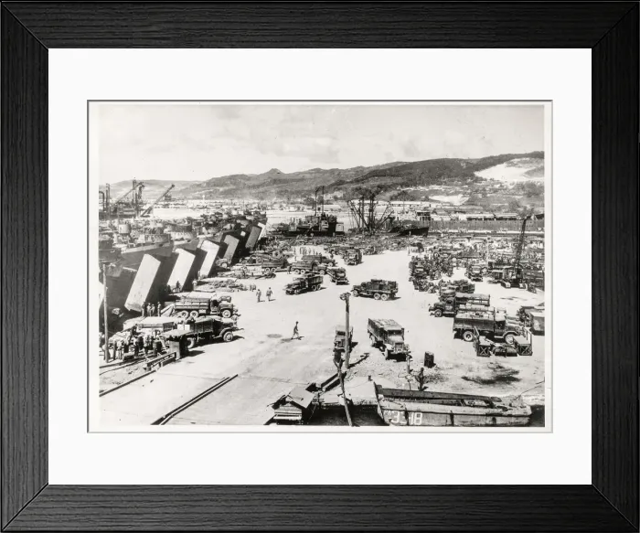 Framed Print : Vintage photograph WW II - Irrawaddy River railhead 1945 Framed Print : Vintage photograph WW II - Irrawaddy River railhead 1945