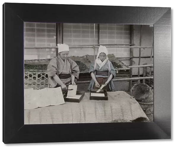 Women working with silk worms, Japan