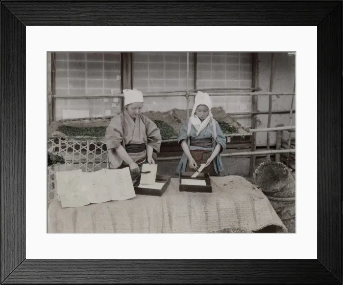 Framed Print : Women working with silk worms, Japan Framed Print : Women working with silk worms, Japan