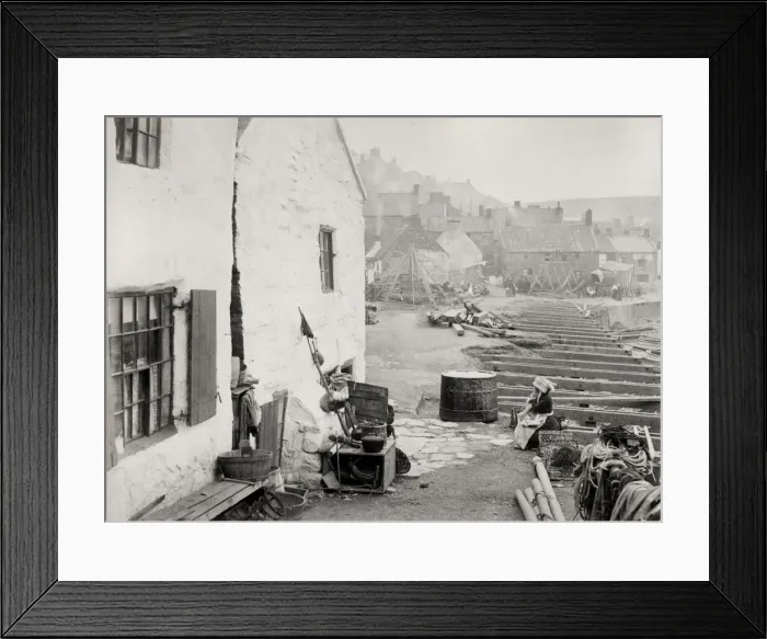 Framed Print : Buidling work along the seafront in Staithes, Yorkshire Framed Print : Buidling work along the seafront in Staithes, Yorkshire