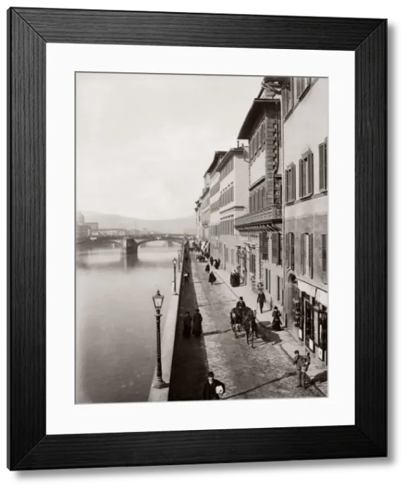 Framed Print : c. 1880s Italy - along the river Arno Florence Framed Print : c. 1880s Italy - along the river Arno Florence