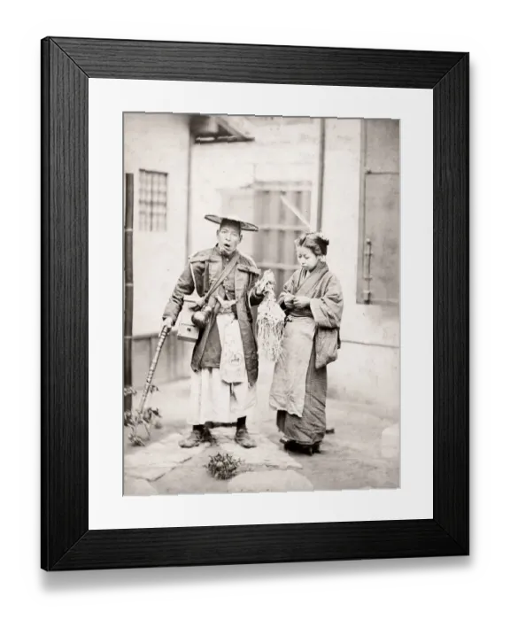 Framed Print : c. 1870s Japan - Japanese street hawker or vendor Framed Print : c. 1870s Japan - Japanese street hawker or vendor