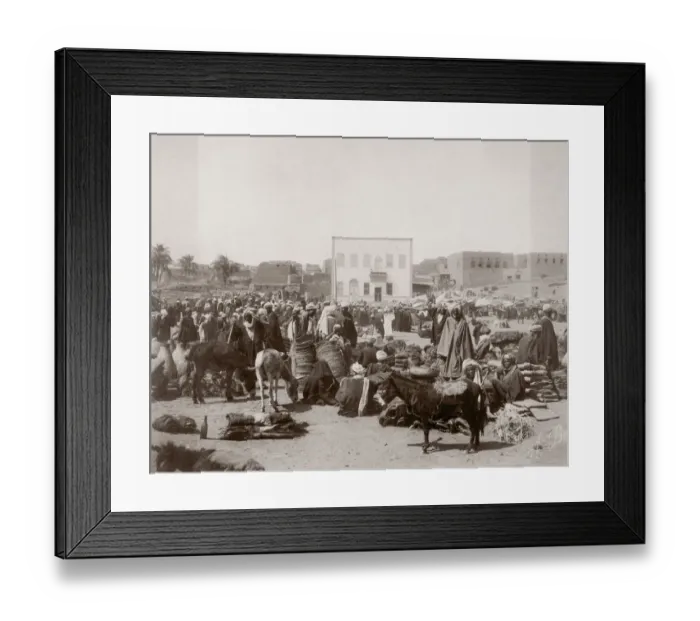 Framed Print : c. 1890 - North Africa - street market with donkeys Framed Print : c. 1890 - North Africa - street market with donkeys