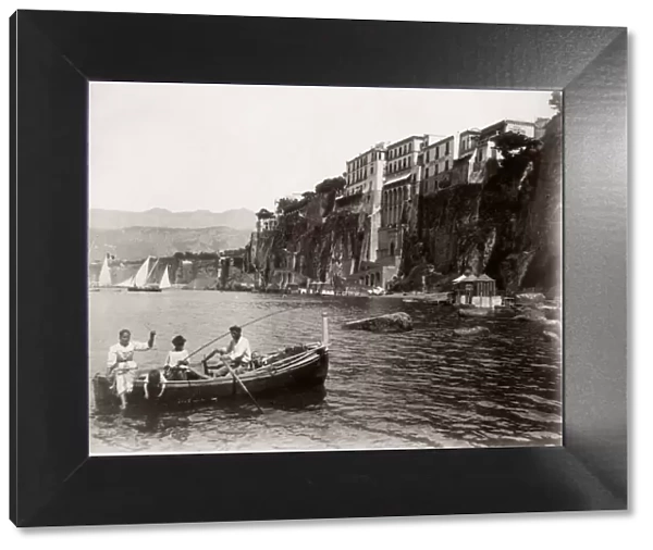 c. 1880s Italy - boat in the water, cliffs at Sorrento