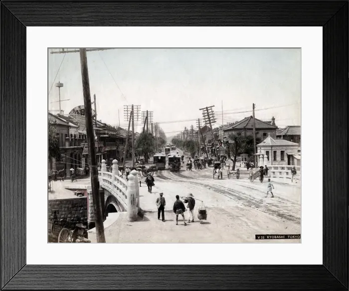 Framed Print : c. 1890s Japan - Shinbashi, bridge, and traffic, Tokyo Framed Print : c. 1890s Japan - Shinbashi, bridge, and traffic, Tokyo