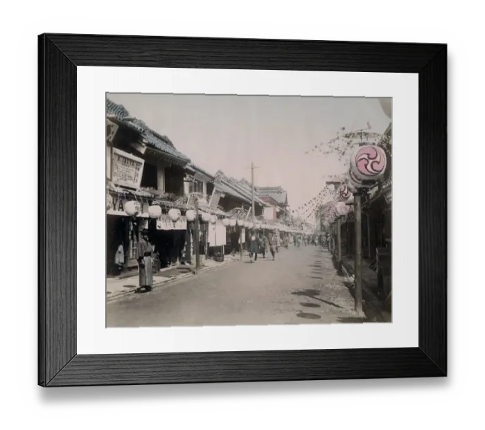 Framed Print : c. 1880s Japan - street with lanterns Yokohama Framed Print : c. 1880s Japan - street with lanterns Yokohama