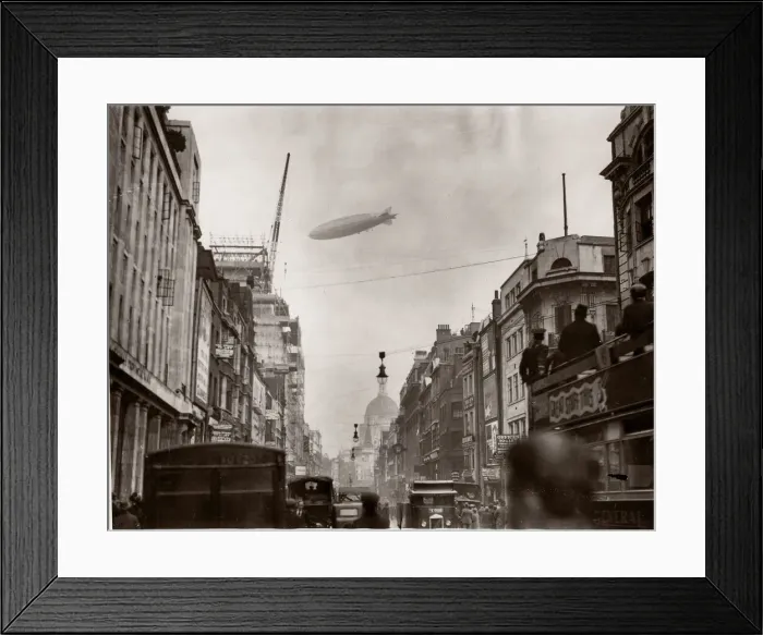 Framed Print : c. 1930s - airship flying over St Pauls cathedral London Framed Print : c. 1930s - airship flying over St Pauls cathedral London