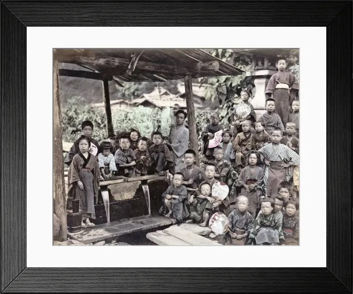 Framed Print : c. 1880s Japan - group of country children Framed Print : c. 1880s Japan - group of country children