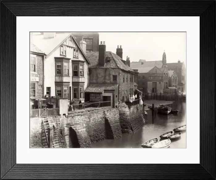 Framed Print : Waterfront harbour view, probably Whitby, Yorkshire Framed Print : Waterfront harbour view, probably Whitby, Yorkshire