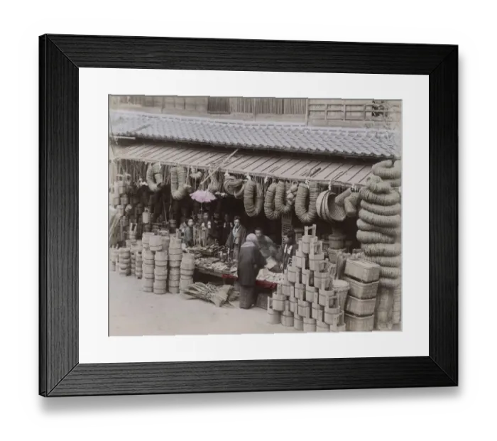 Framed Print : Hardware store selling buckets and baskets, Japan Framed Print : Hardware store selling buckets and baskets, Japan