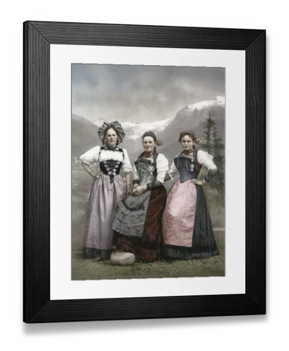 Framed Print : c. 1890 Switzerland young Swiss women in traditional dress Framed Print : c. 1890 Switzerland young Swiss women in traditional dress