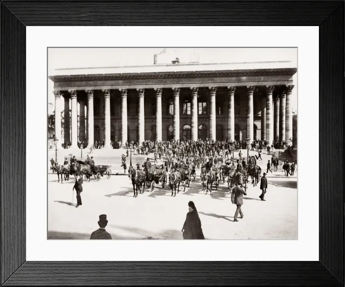 Framed Print : Paris Bourse, France c. 1890s with hackney carriages Framed Print : Paris Bourse, France c. 1890s with hackney carriages