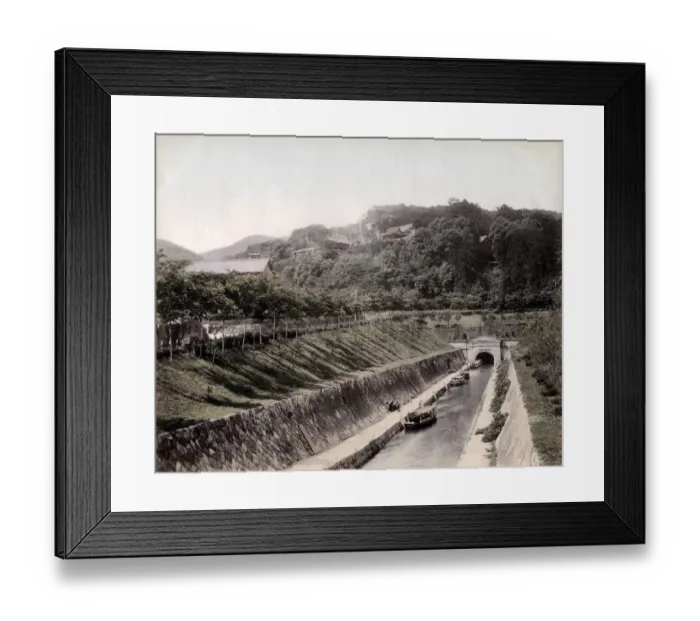 Framed Print : c. 1880s Japan - boats on the canal Biwa Lake near Kyoto Framed Print : c. 1880s Japan - boats on the canal Biwa Lake near Kyoto