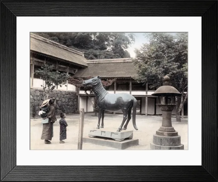 Framed Print : c. 1880s Japan - bronze horse, Suva temple Nagasaki Framed Print : c. 1880s Japan - bronze horse, Suva temple Nagasaki