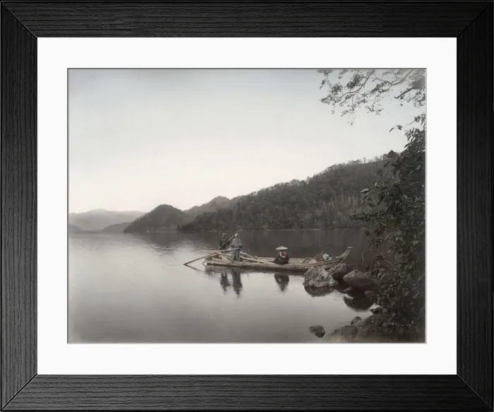 Framed Print : Boatmen on a tranquil lake, Japan Framed Print : Boatmen on a tranquil lake, Japan