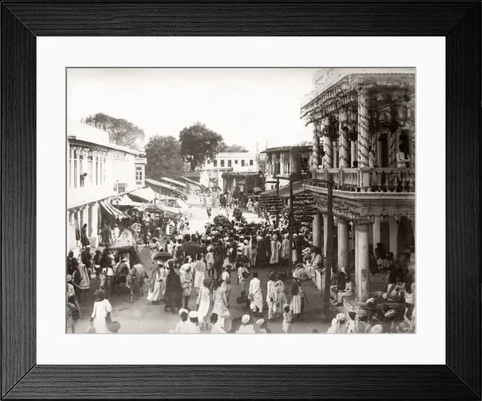 Framed Print : c. 1890 India - street full of pedestrians Framed Print : c. 1890 India - street full of pedestrians