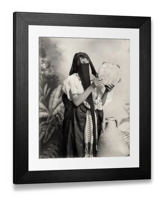 Framed Print : Veiled woman with tambourine, Egypt Framed Print : Veiled woman with tambourine, Egypt
