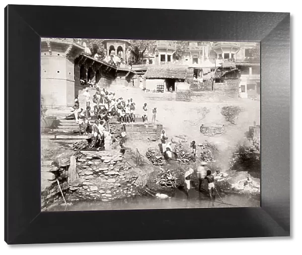 c. 1880s India - burning ghat Ganges at Benares Varanasi