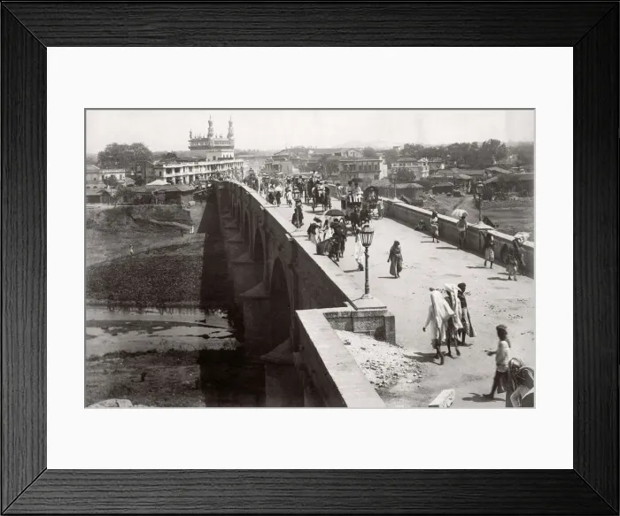 Framed Print : c. 1880s India - busy road & river bridge possibly Bangalore Framed Print : c. 1880s India - busy road & river bridge possibly Bangalore